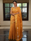 Banarasee Handloom Linen Saree With Mirror Work-Mustard Yellow