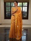 Banarasee Handloom Linen Saree With Mirror Work-Mustard Yellow