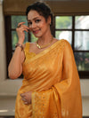 Banarasee Handloom Linen Saree With Mirror Work-Mustard Yellow