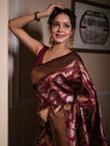 Banarasee Handwoven Semi Katan Saree With Sona Rupa Zari Jaal Design & Border-Maroon