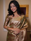 Banarasee Handwoven Tissue Saree With Zari Jaal Design & Border Lace-Olive Green (Dual Shade)