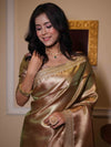 Banarasee Handwoven Tissue Saree With Zari Jaal Design & Border Lace-Olive Green (Dual Shade)