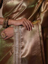 Banarasee Handwoven Tissue Saree With Zari Jaal Design & Border Lace-Olive Green (Dual Shade)