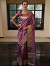 Banarasee Handwoven Plain Tissue Saree With Zari Border-Plum