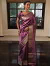 Banarasee Handwoven Plain Tissue Saree With Zari Border-Plum