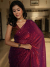 Banarasee Dual Shaded Chiffon Saree With Mirror Work-Maroon
