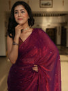 Banarasee Dual Shaded Chiffon Saree With Mirror Work-Maroon