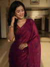 Banarasee Dual Shaded Chiffon Saree With Mirror Work-Maroon