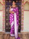 Banarasee Handwoven Semi-Katan Tanchoi Weaving With Zari Buti & Border Saree-Violet