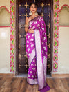Banarasee Handwoven Semi-Katan Tanchoi Weaving With Zari Buti & Border Saree-Violet