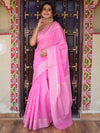Banarasee Handwoven Cotton Silk Saree Zari Buti & Border-Pink