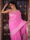 Banarasee Handwoven Cotton Silk Saree Zari Buti & Border-Pink