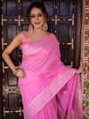 Banarasee Handwoven Cotton Silk Saree Zari Buti & Border-Pink
