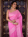 Banarasee Handwoven Cotton Silk Saree Zari Buti & Border-Pink