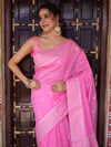 Banarasee Handwoven Cotton Silk Saree Zari Buti & Border-Pink