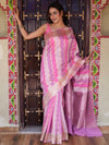 Banarasee Handwoven Semi Katan Saree With Rankat Design & Border-Pink