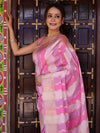 Banarasee Handwoven Semi Katan Saree With Rankat Design & Border-Pink