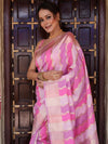 Banarasee Handwoven Semi Katan Saree With Rankat Design & Border-Pink