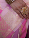 Banarasee Handwoven Semi Katan Saree With Rankat Design & Border-Pink