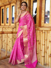 Banarasee Handwoven Semi Silk Saree With Zari Jaal Design-Pink