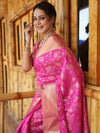 Banarasee Handwoven Semi Silk Saree With Zari Jaal Design-Pink