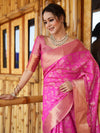 Banarasee Handwoven Semi Silk Saree With Zari Jaal Design-Pink