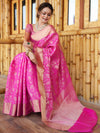 Banarasee Handwoven Semi Silk Saree With Zari Jaal Design-Pink