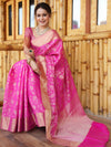 Banarasee Handwoven Semi Silk Saree With Zari Jaal Design-Pink