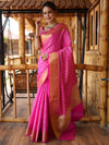 Banarasee Handwoven Semi Silk Saree With Zari Jaal Design-Pink