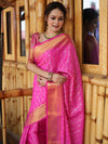 Banarasee Handwoven Semi Silk Saree With Zari Jaal Design-Pink