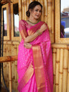 Banarasee Handwoven Semi Silk Saree With Zari Jaal Design-Pink