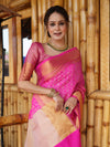 Banarasee Handwoven Semi Silk Saree With Zari Jaal Design-Pink