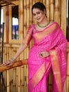 Banarasee Handwoven Semi Silk Saree With Zari Jaal Design-Pink