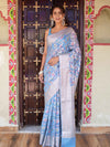 Banarasee Faux Georgette Saree With Gold Zari & Resham Jaal Work-Pastel Blue