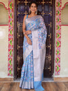 Banarasee Faux Georgette Saree With Gold Zari & Resham Jaal Work-Pastel Blue