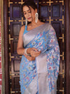 Banarasee Faux Georgette Saree With Gold Zari & Resham Jaal Work-Pastel Blue