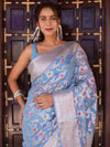 Banarasee Faux Georgette Saree With Gold Zari & Resham Jaal Work-Pastel Blue