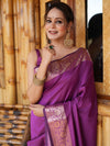 Banarasee Handwoven Semi Silk Plain Saree With Zari Border-Violet