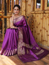 Banarasee Handwoven Semi Silk Plain Saree With Zari Border-Violet
