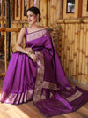 Banarasee Handwoven Semi Silk Plain Saree With Zari Border-Violet