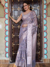 Banarasee Faux Georgette Saree With Gold Zari & Resham Jaal Work-Grey