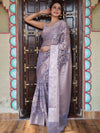 Banarasee Faux Georgette Saree With Gold Zari & Resham Jaal Work-Grey