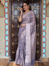 Banarasee Faux Georgette Saree With Gold Zari & Resham Jaal Work-Grey