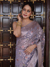 Banarasee Faux Georgette Saree With Gold Zari & Resham Jaal Work-Grey