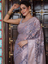 Banarasee Faux Georgette Saree With Gold Zari & Resham Jaal Work-Grey