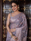 Banarasee Faux Georgette Saree With Gold Zari & Resham Jaal Work-Grey