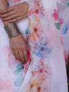 Banarasee Organza Silk Floral Printed Saree With Scallop Border-White