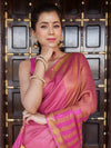 Bhagalpur Handloom Pure Linen Cotton Saree With Zari Design-Pink