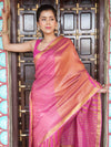 Bhagalpur Handloom Pure Linen Cotton Saree With Zari Design-Pink