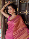 Bhagalpur Handloom Pure Linen Cotton Saree With Zari Design-Pink